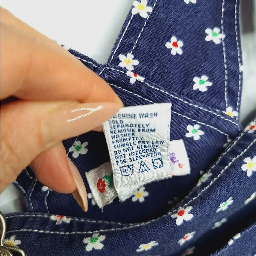 Vintage 90s Gymboree Daisy Overalls Girls 5/6 Floral Rainbow Tag Bibs Dungarees